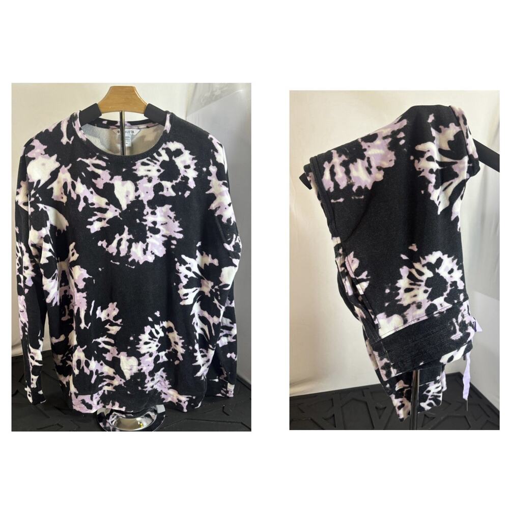 Athleta Balance M Black & Purple Tie Dye Sweatshirt And Jogger Set